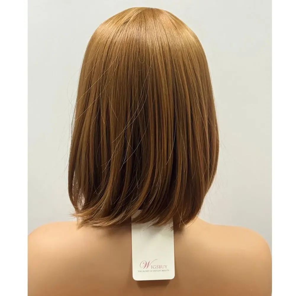 WigsBuy Strawberry Blonde Synthetic Bob Wig with Bangs Short Straight 12